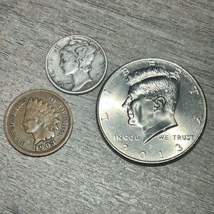 1943 Mercury 90% Silver Dime + 1903 Indian Head Penny + 2013-P Kennedy Half Lot